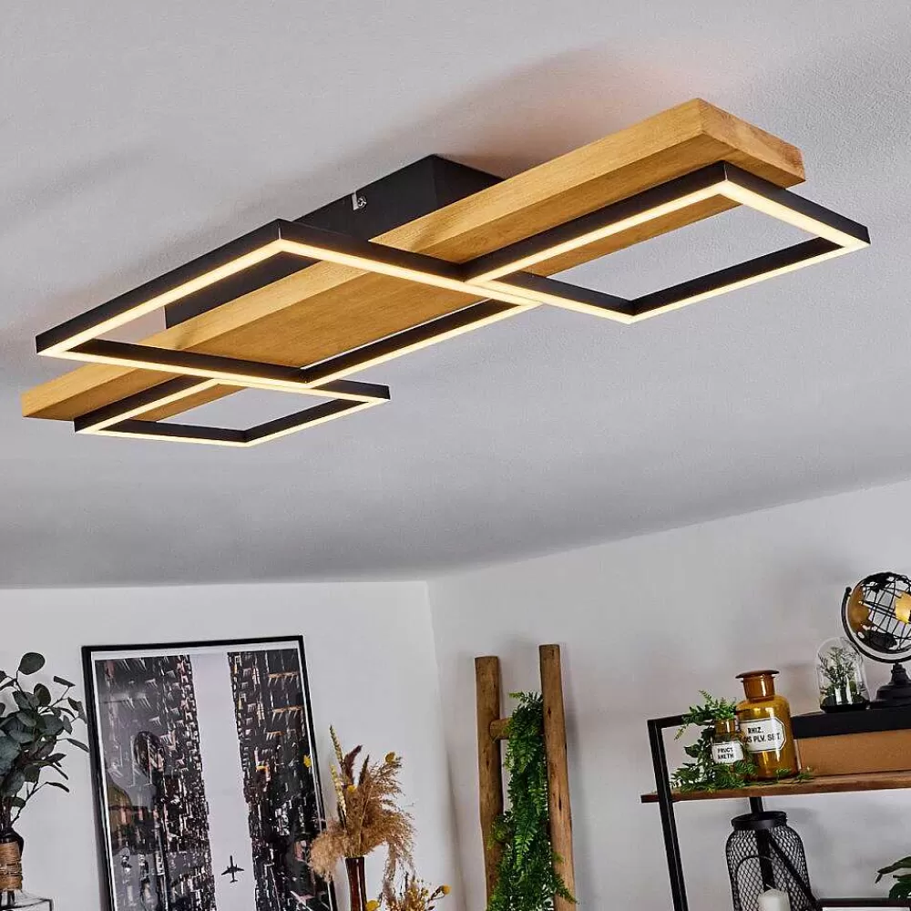 hofstein Plafonnier Pompu Led Bois Clair, Noir, 1 Lumiere