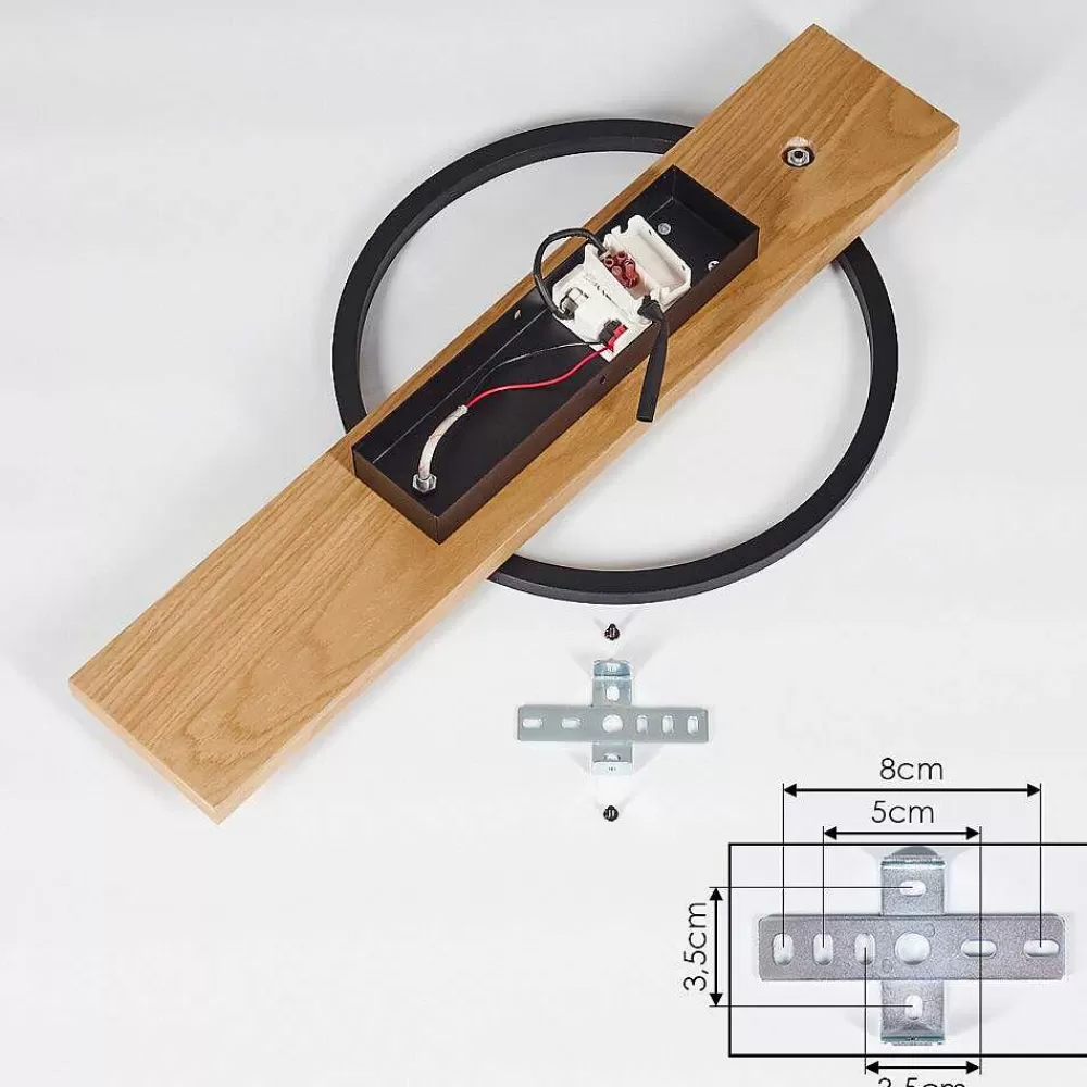 hofstein Plafonnier Pompu Led Bois Clair, Noir, 1 Lumiere