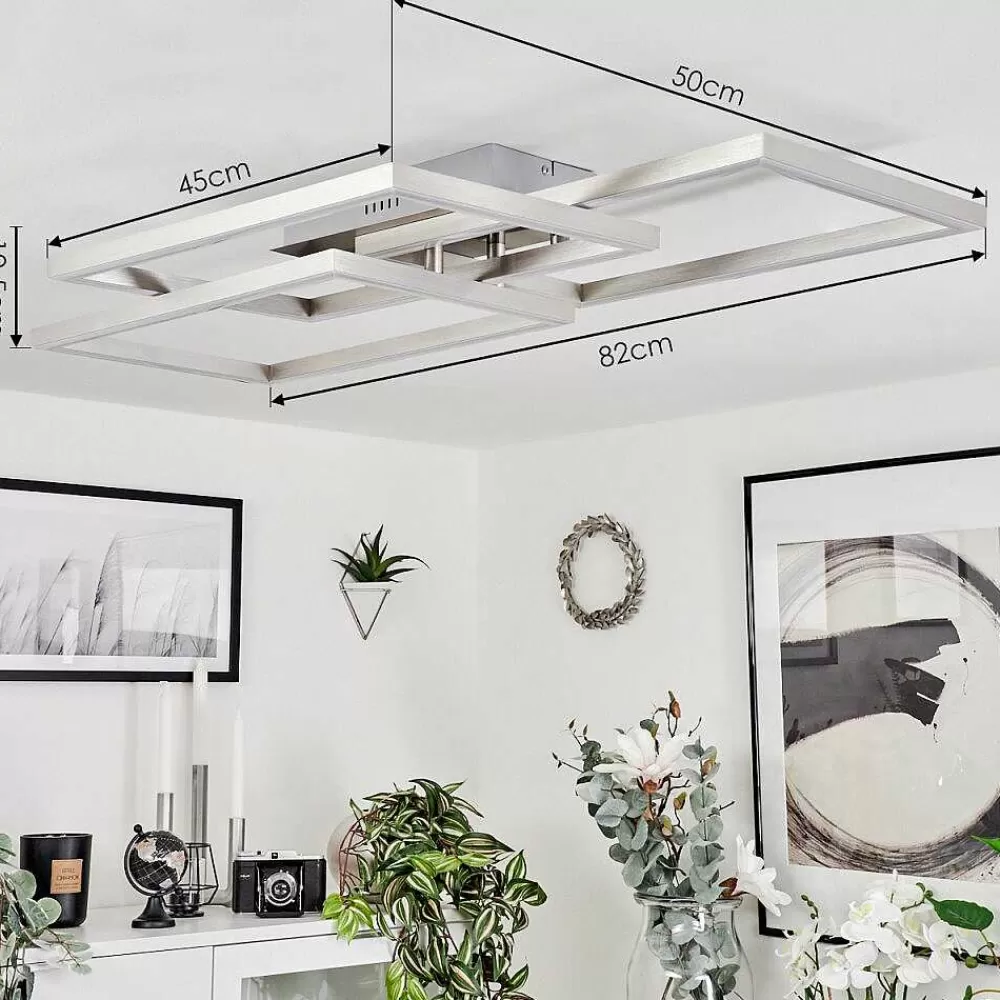 hofstein Plafonnier Relous Led Acier Inoxydable, 3 Lumieres, Telecommandes, Changeur De Couleurs