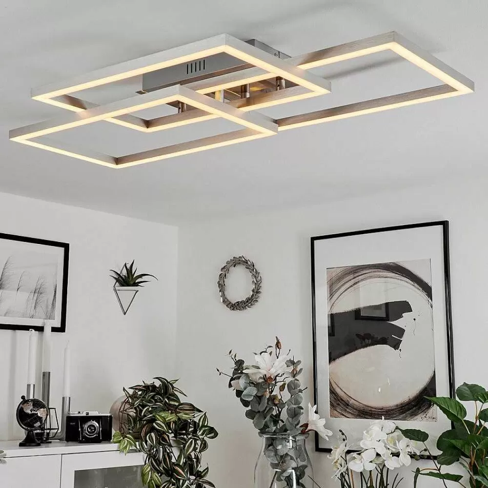 hofstein Plafonnier Relous Led Acier Inoxydable, 3 Lumieres, Telecommandes, Changeur De Couleurs