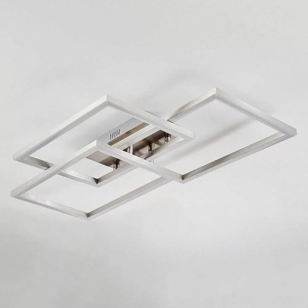 hofstein Plafonnier Relous Led Acier Inoxydable, 3 Lumieres, Telecommandes, Changeur De Couleurs