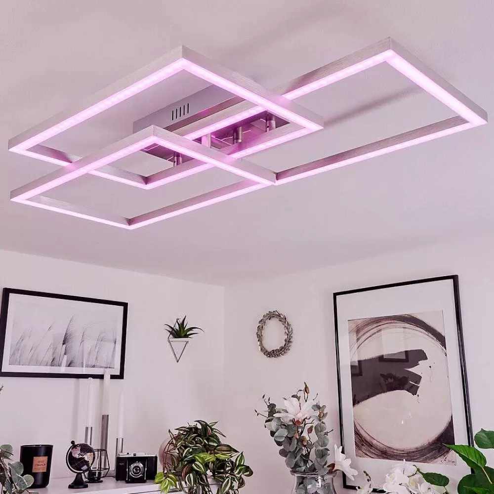 hofstein Plafonnier Relous Led Acier Inoxydable, 3 Lumieres, Telecommandes, Changeur De Couleurs
