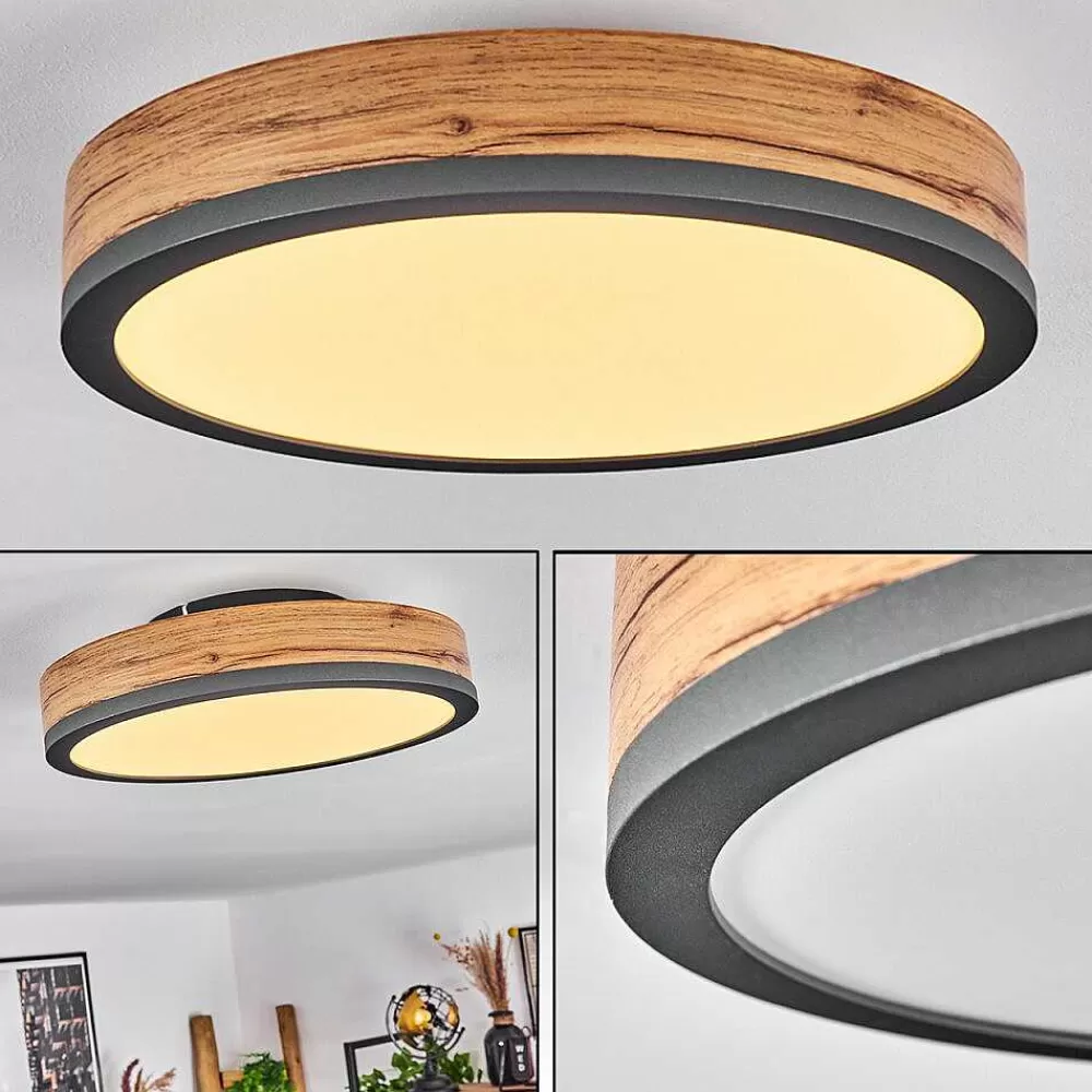 hofstein Plafonnier Salmi Led Anthracite, Brun, Couleur Bois, 1 Lumiere