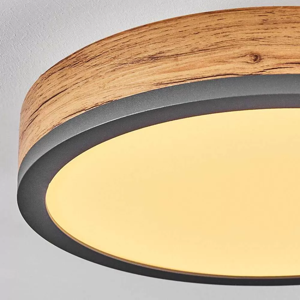 hofstein Plafonnier Salmi Led Anthracite, Brun, Couleur Bois, 1 Lumiere