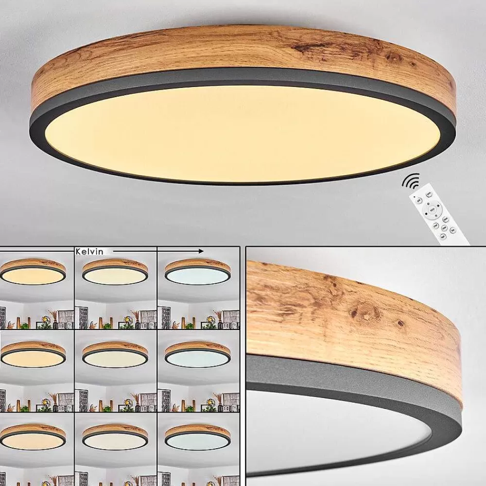 hofstein Plafonnier Salmi Led Anthracite, Brun, Couleur Bois, Noir, 1 Lumiere, Telecommandes
