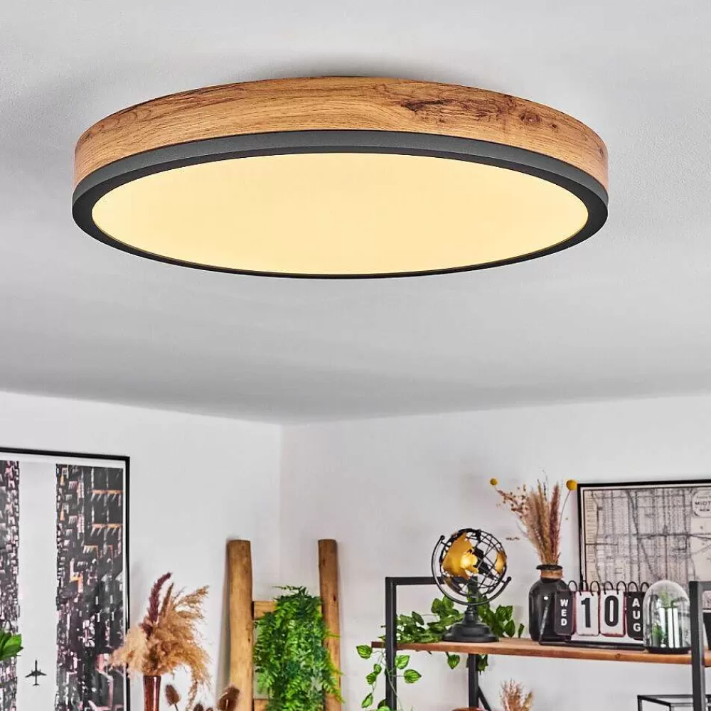 hofstein Plafonnier Salmi Led Anthracite, Brun, Couleur Bois, Noir, 1 Lumiere, Telecommandes