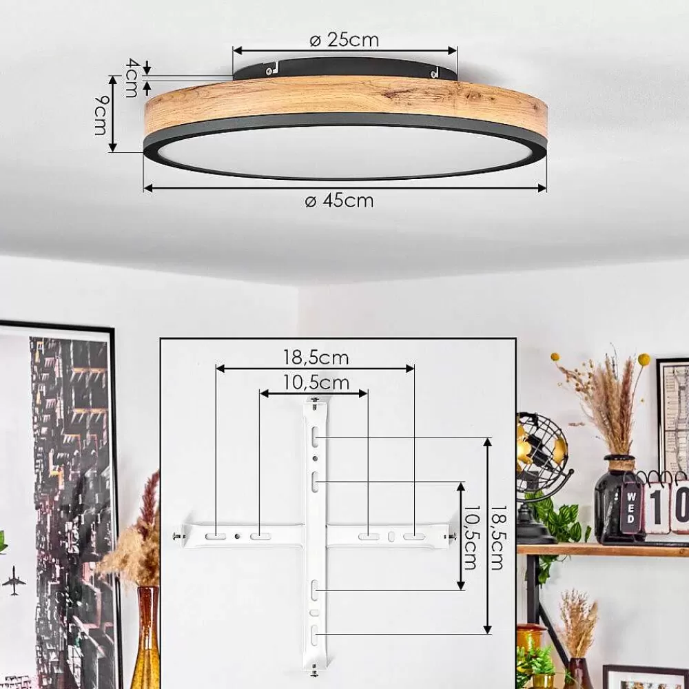 hofstein Plafonnier Salmi Led Anthracite, Brun, Couleur Bois, Noir, 1 Lumiere, Telecommandes