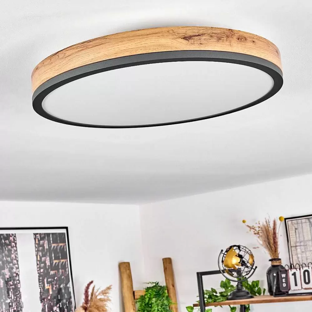 hofstein Plafonnier Salmi Led Anthracite, Brun, Couleur Bois, Noir, 1 Lumiere, Telecommandes