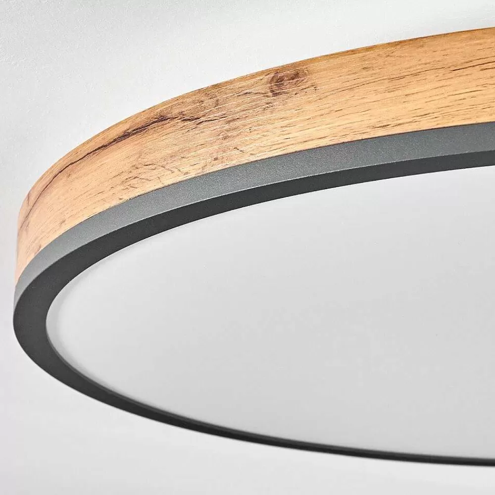 hofstein Plafonnier Salmi Led Anthracite, Brun, Couleur Bois, Noir, 1 Lumiere, Telecommandes