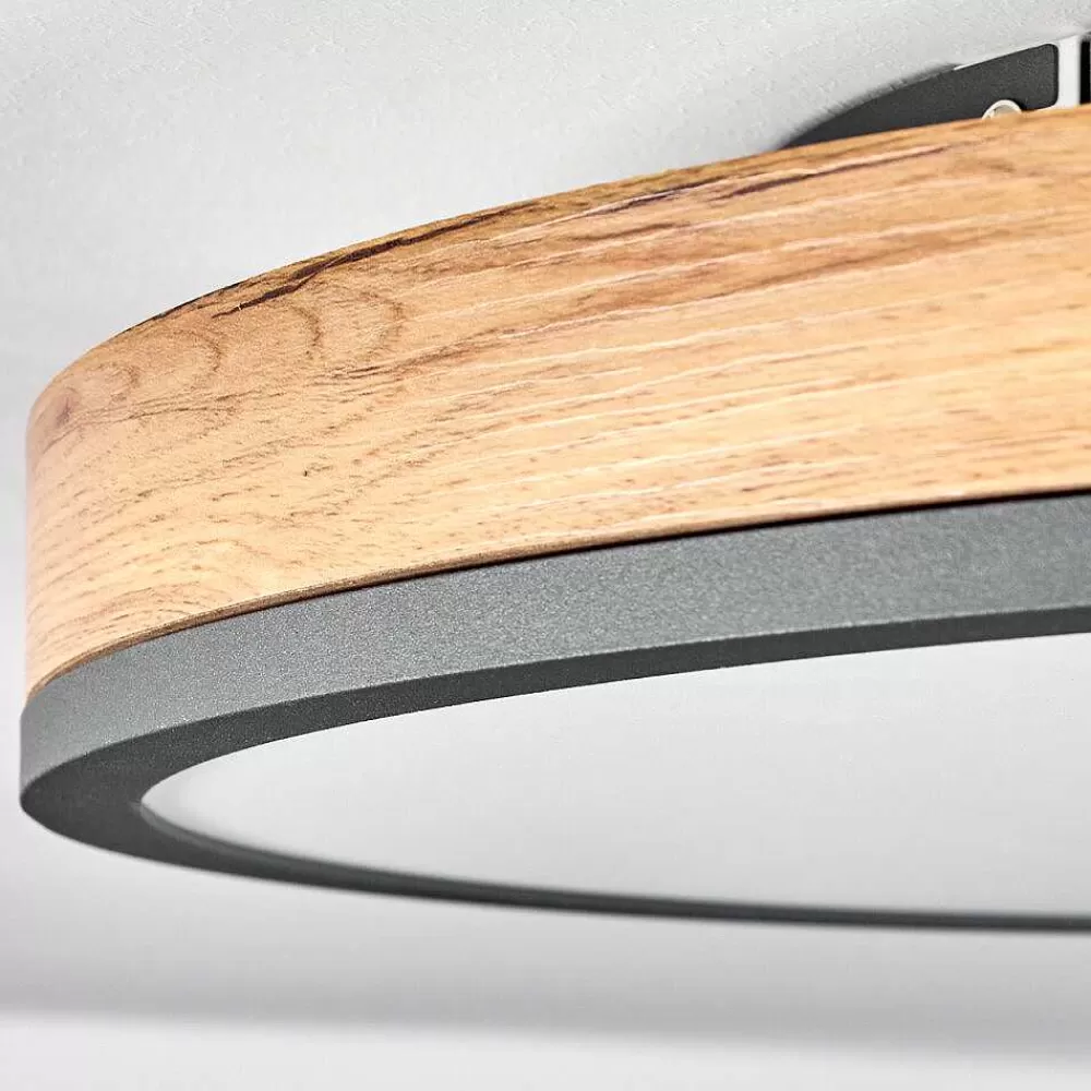 hofstein Plafonnier Salmi Led Anthracite, Brun, Couleur Bois, Noir, 1 Lumiere, Telecommandes
