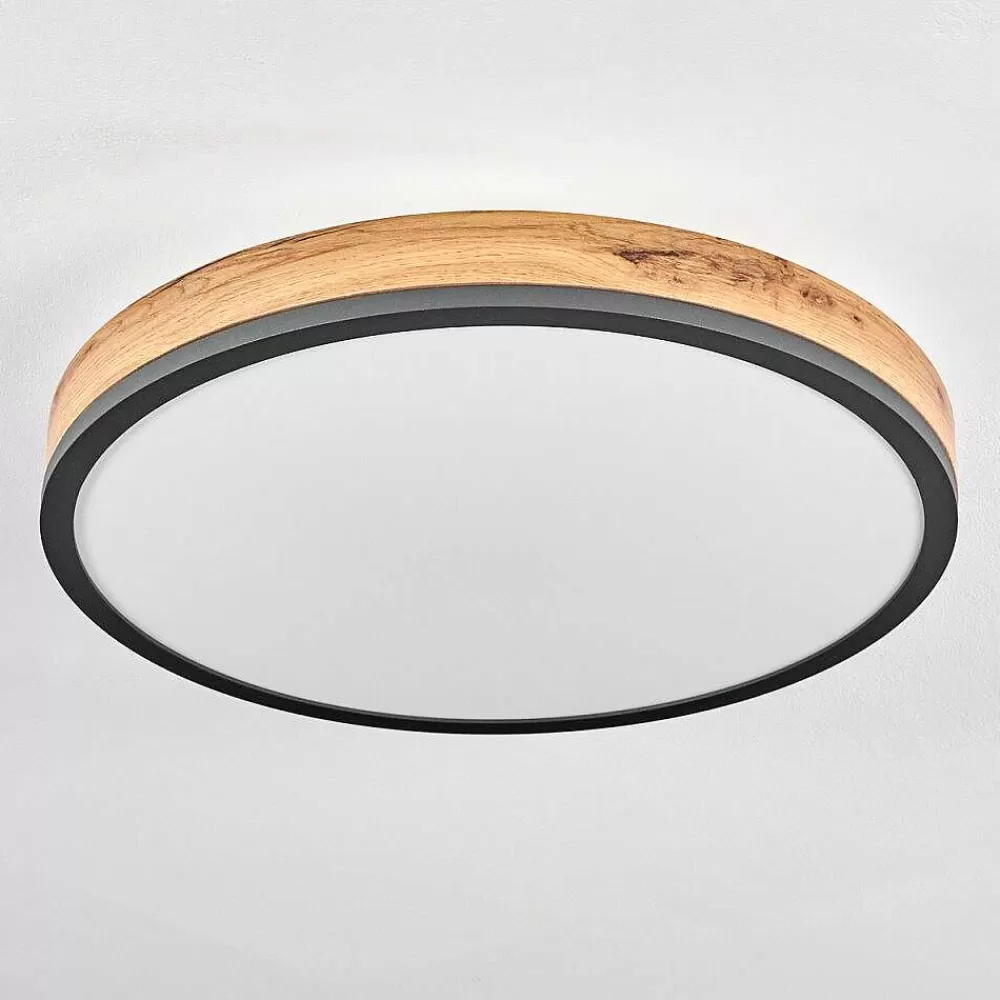 hofstein Plafonnier Salmi Led Anthracite, Brun, Couleur Bois, Noir, 1 Lumiere, Telecommandes