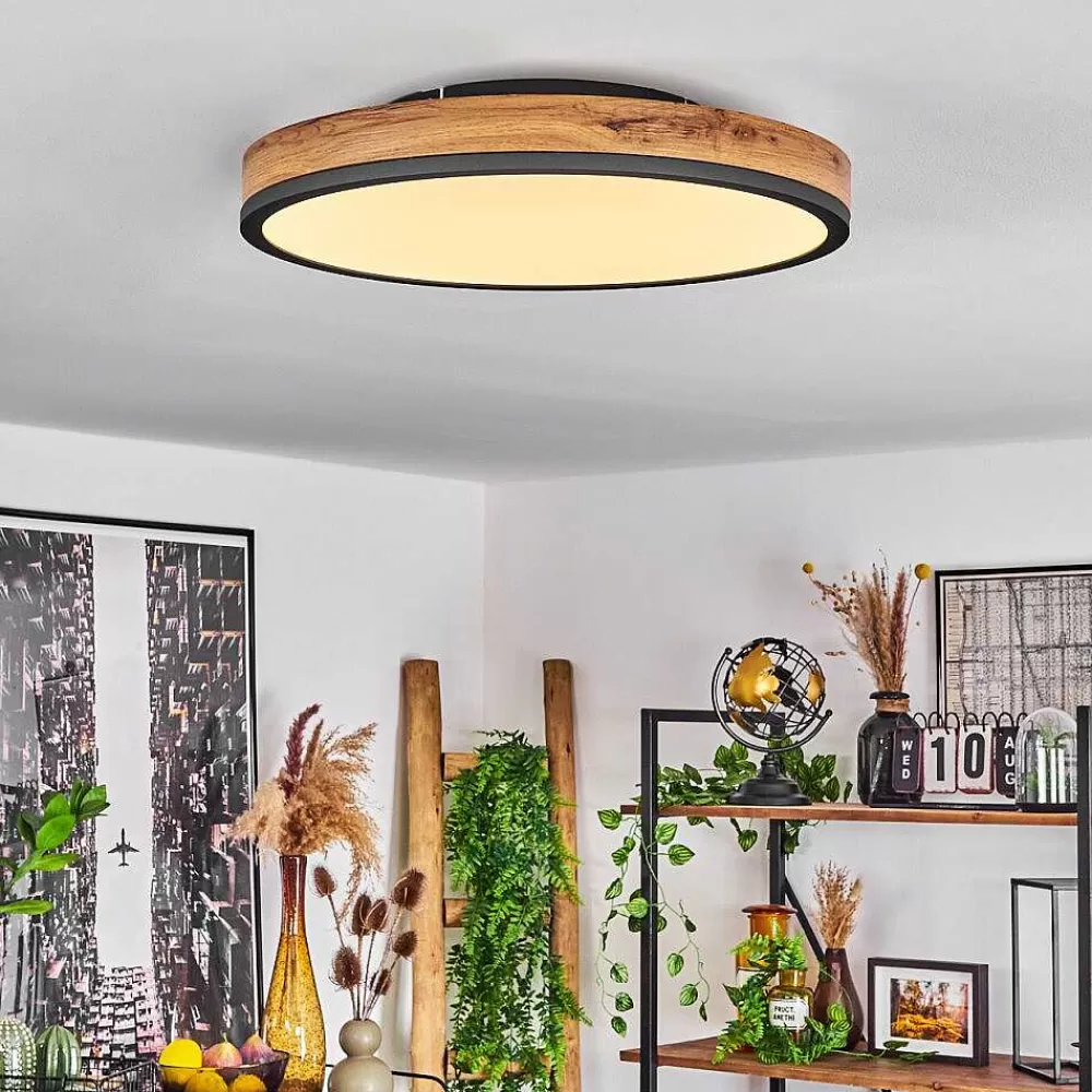 hofstein Plafonnier Salmi Led Anthracite, Brun, Couleur Bois, Noir, 1 Lumiere, Telecommandes