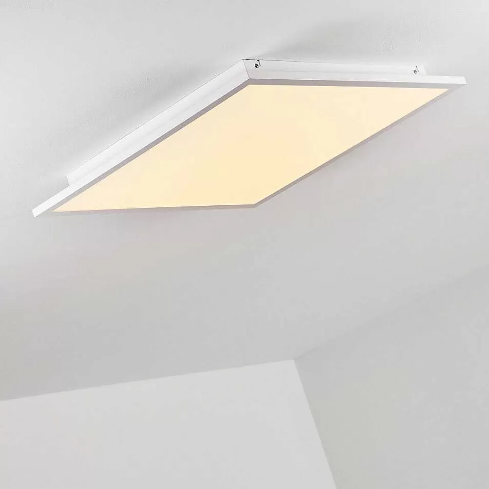 hofstein Plafonnier Salmi Led Blanc, 1 Lumiere, Telecommandes, Changeur De Couleurs