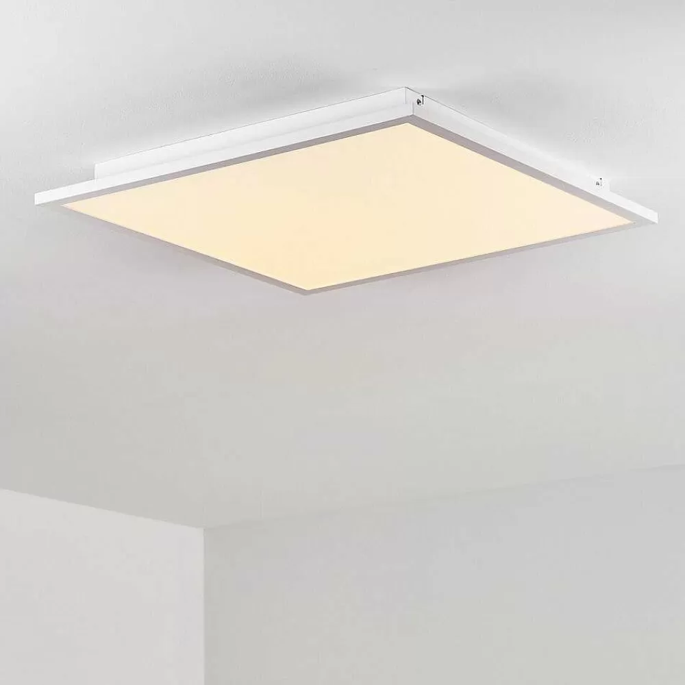 hofstein Plafonnier Salmi Led Blanc, 1 Lumiere, Telecommandes, Changeur De Couleurs