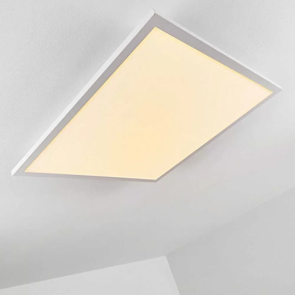 hofstein Plafonnier Salmi Led Blanc, 1 Lumiere, Telecommandes, Changeur De Couleurs
