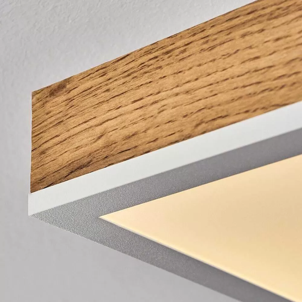 hofstein Plafonnier Salmi Led Brun, Couleur Bois, Blanc, 1 Lumiere, Telecommandes