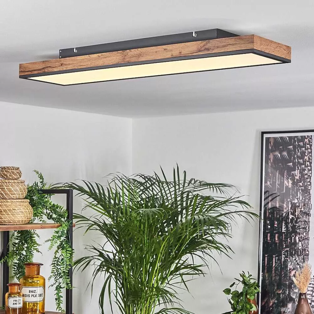 hofstein Plafonnier Salmi Led Brun, Couleur Bois, Noir, 1 Lumiere, Telecommandes