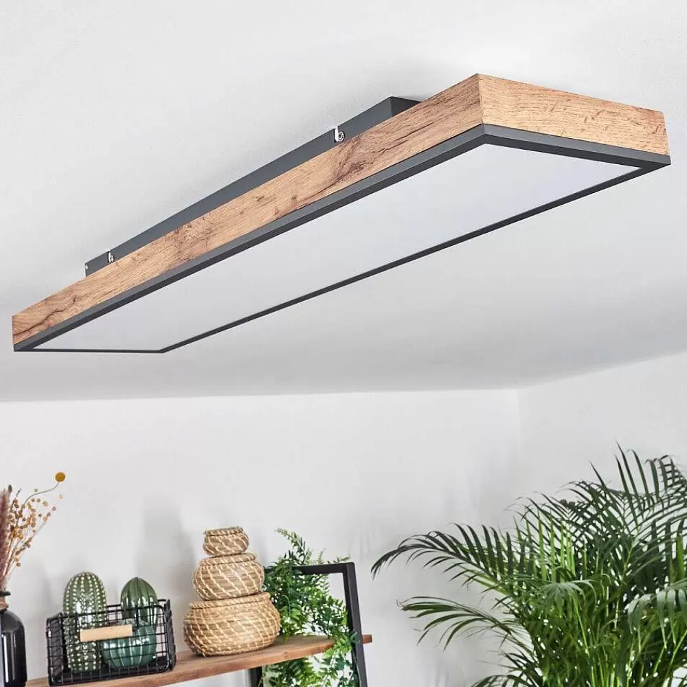 hofstein Plafonnier Salmi Led Brun, Couleur Bois, Noir, 1 Lumiere, Telecommandes