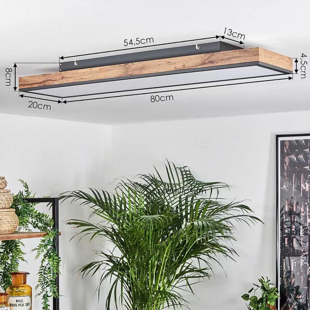 hofstein Plafonnier Salmi Led Brun, Couleur Bois, Noir, 1 Lumiere, Telecommandes
