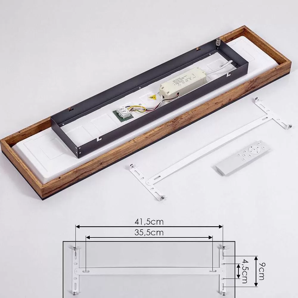 hofstein Plafonnier Salmi Led Brun, Couleur Bois, Noir, 1 Lumiere, Telecommandes