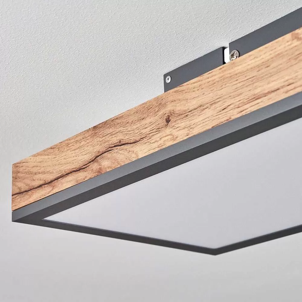 hofstein Plafonnier Salmi Led Brun, Couleur Bois, Noir, 1 Lumiere, Telecommandes