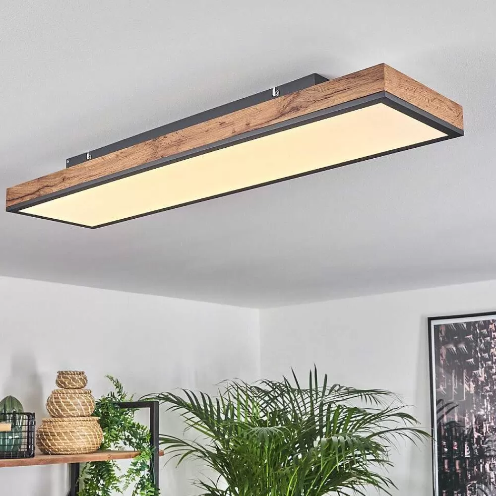 hofstein Plafonnier Salmi Led Brun, Couleur Bois, Noir, 1 Lumiere, Telecommandes