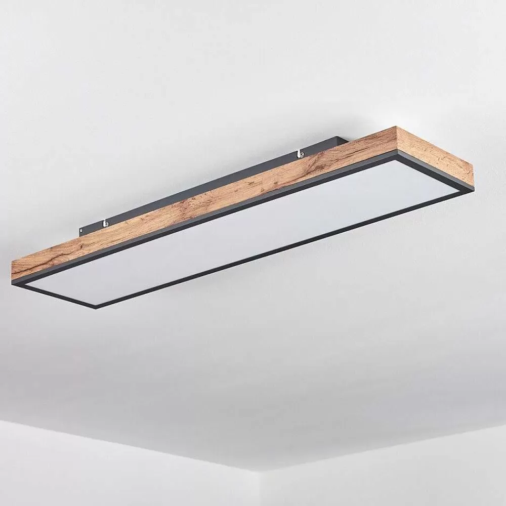 hofstein Plafonnier Salmi Led Brun, Couleur Bois, Noir, 1 Lumiere, Telecommandes