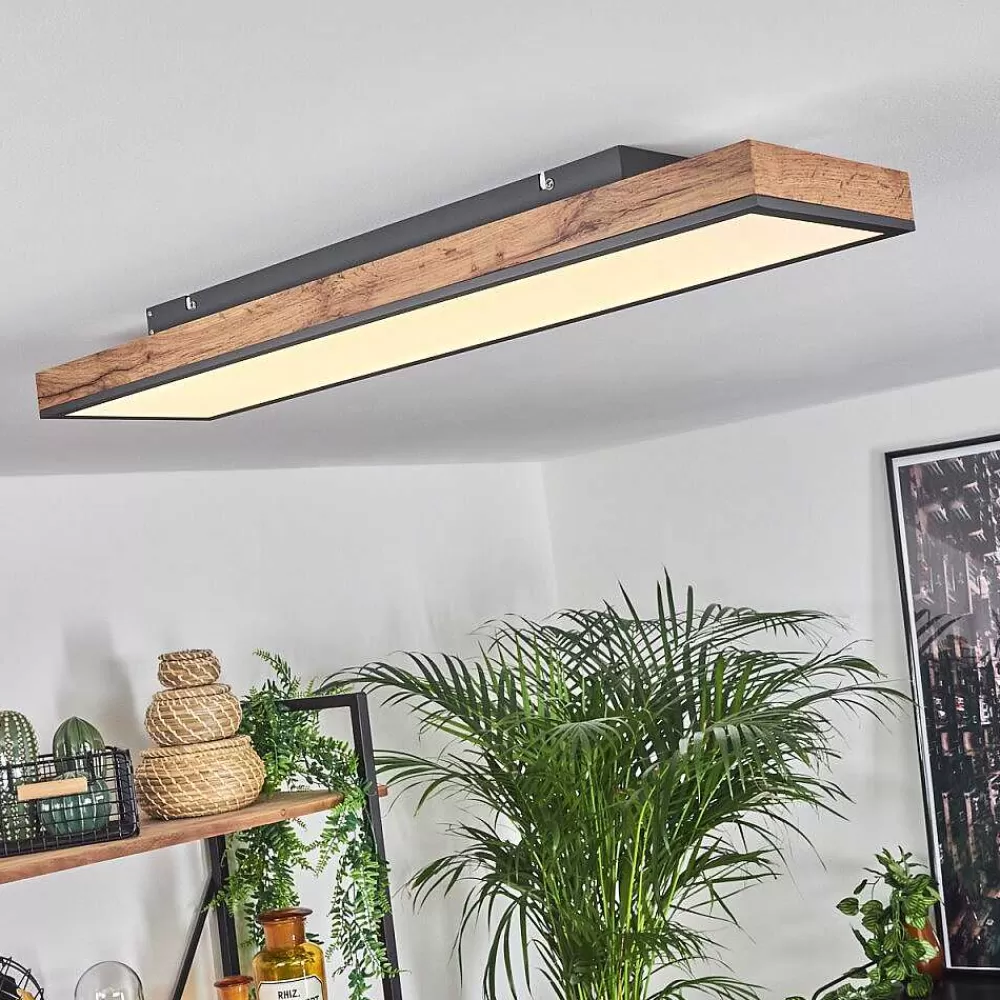 hofstein Plafonnier Salmi Led Brun, Couleur Bois, Noir, 1 Lumiere, Telecommandes