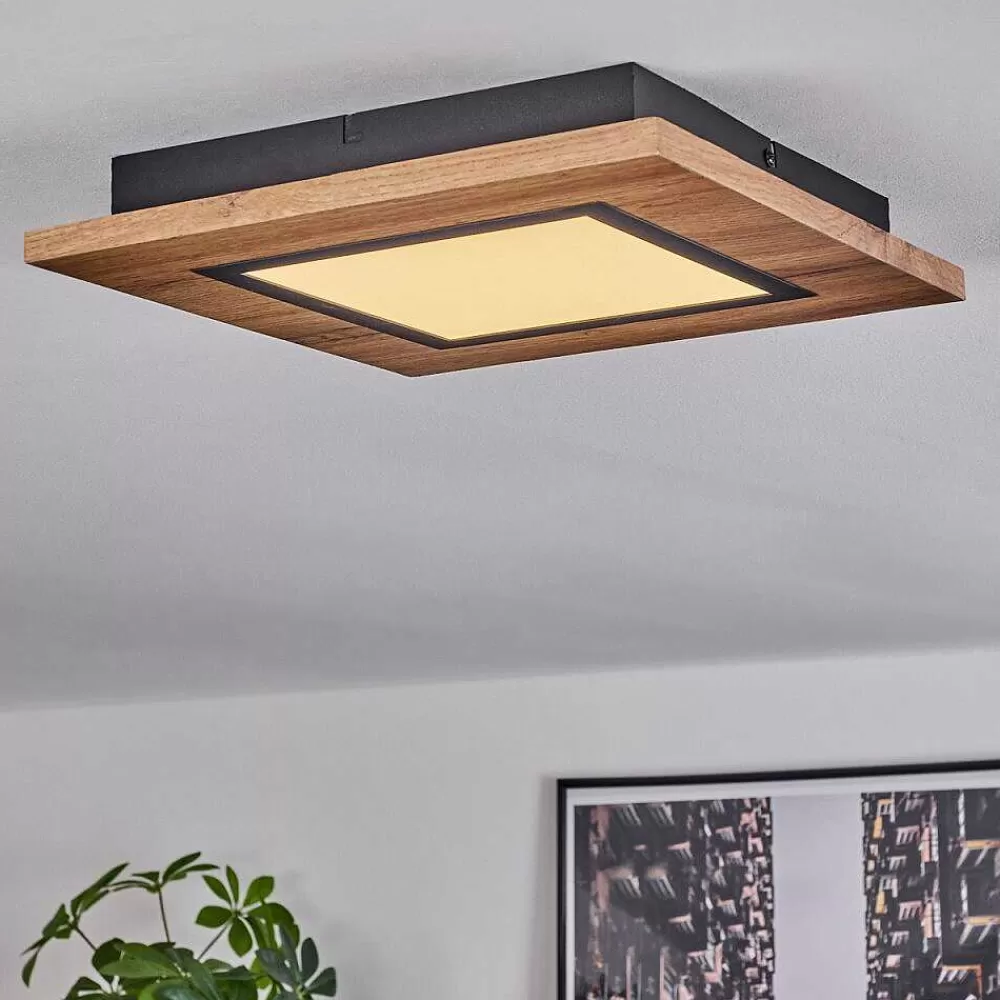hofstein Plafonnier Salmi Led Couleur Bois, Noir, 1 Lumiere
