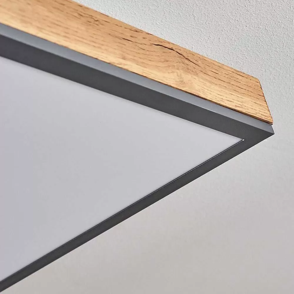 hofstein Plafonnier Salmi Led Couleur Bois, Noir, Blanc, 1 Lumiere, Telecommandes