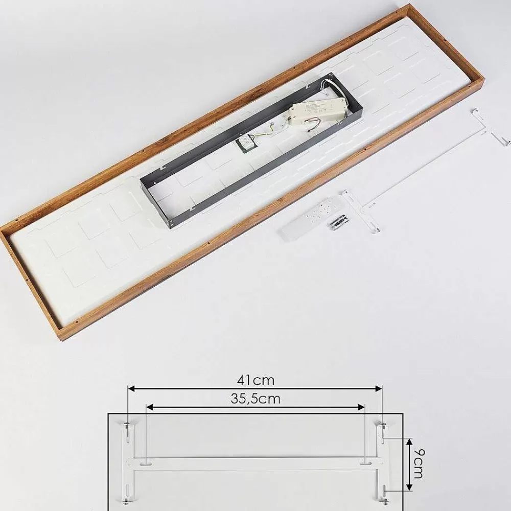 hofstein Plafonnier Salmi Led Couleur Bois, Noir, Blanc, 1 Lumiere, Telecommandes