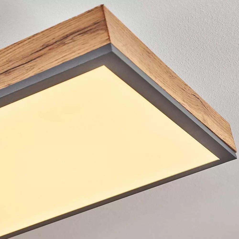hofstein Plafonnier Salmi Led Couleur Bois, Noir, Blanc, 1 Lumiere, Telecommandes