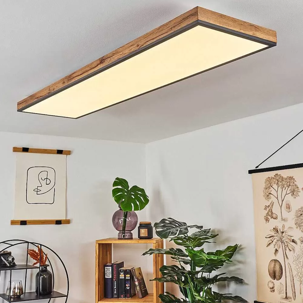 hofstein Plafonnier Salmi Led Couleur Bois, Noir, Blanc, 1 Lumiere, Telecommandes