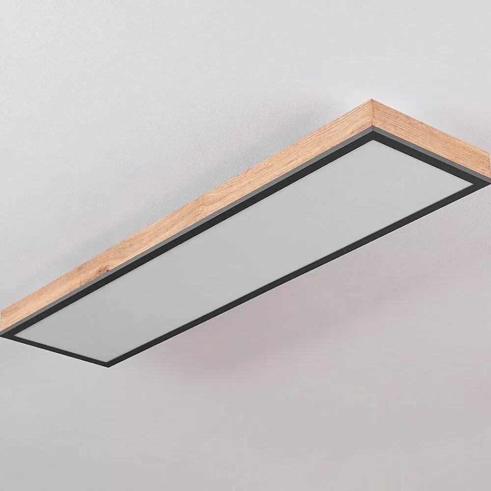 hofstein Plafonnier Salmi Led Couleur Bois, Noir, Blanc, 1 Lumiere, Telecommandes