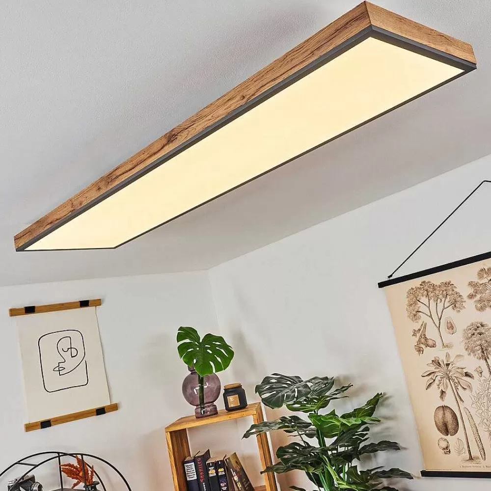 hofstein Plafonnier Salmi Led Couleur Bois, Noir, Blanc, 1 Lumiere, Telecommandes