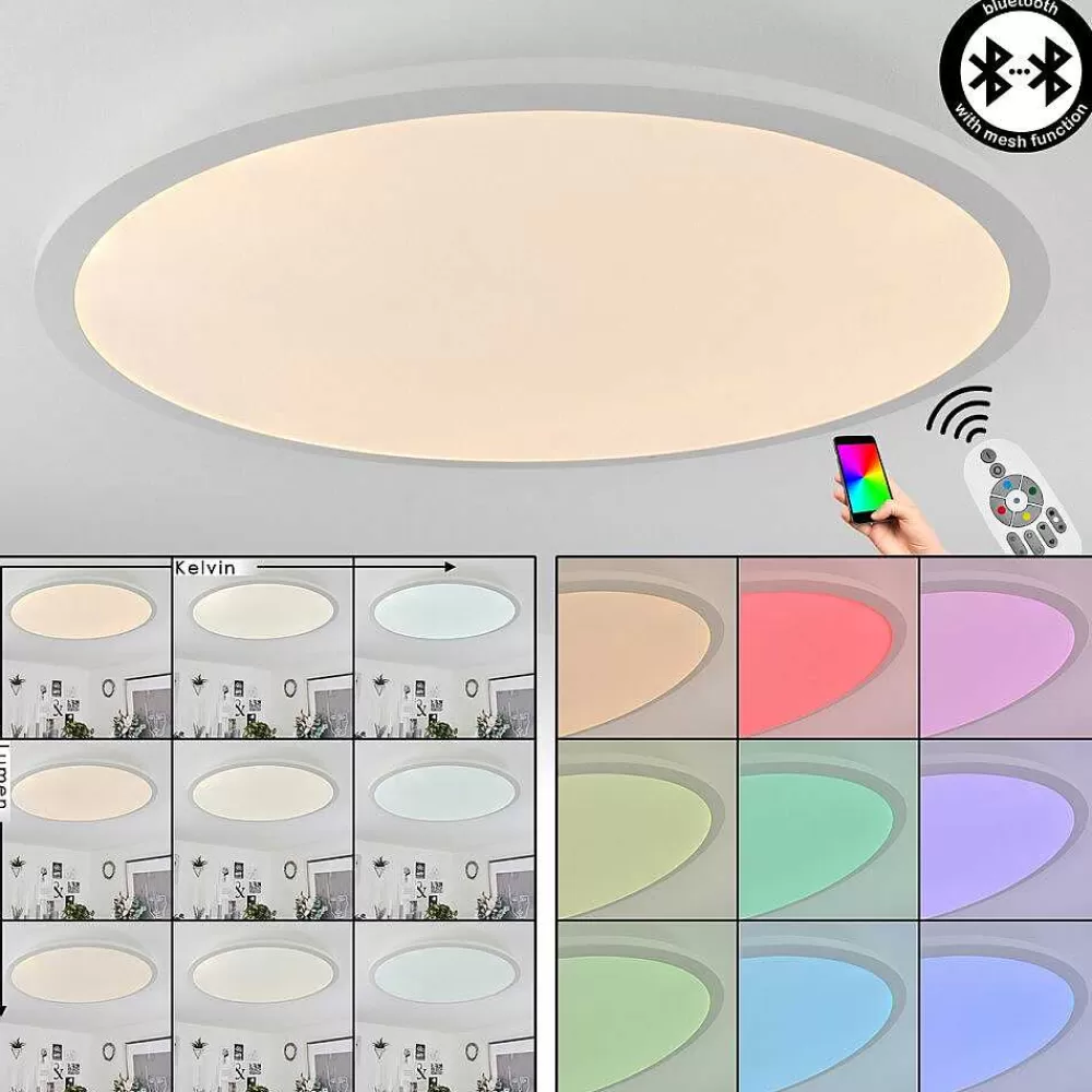 hofstein Plafonnier Sani Led Blanc, 1 Lumiere, Telecommandes, Changeur De Couleurs