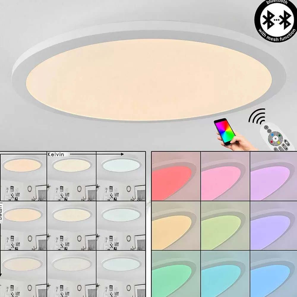 hofstein Plafonnier Sani Led Blanc, 1 Lumiere, Telecommandes, Changeur De Couleurs