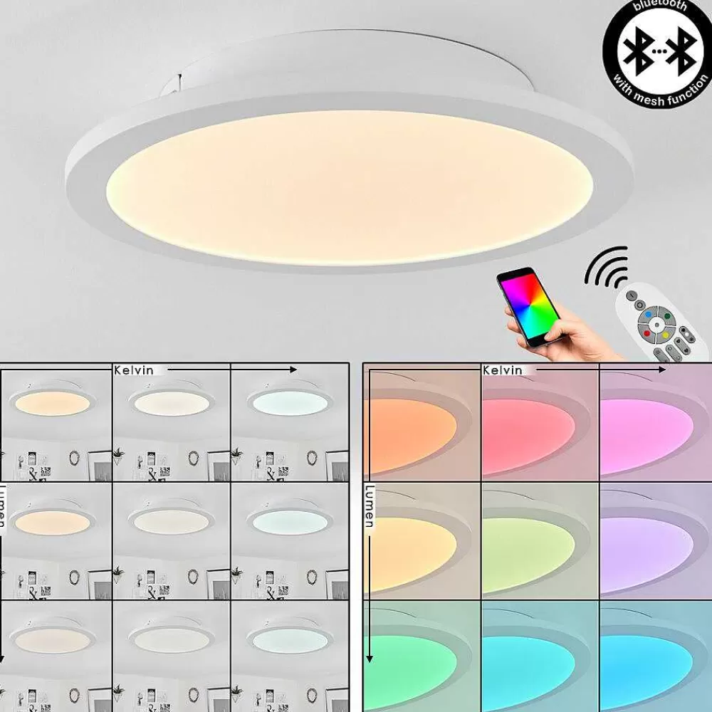 hofstein Plafonnier Sani Led Blanc, 1 Lumiere, Telecommandes, Changeur De Couleurs