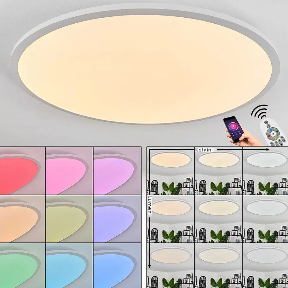 hofstein Plafonnier Sani Led Blanc, 1 Lumiere, Telecommandes, Changeur De Couleurs