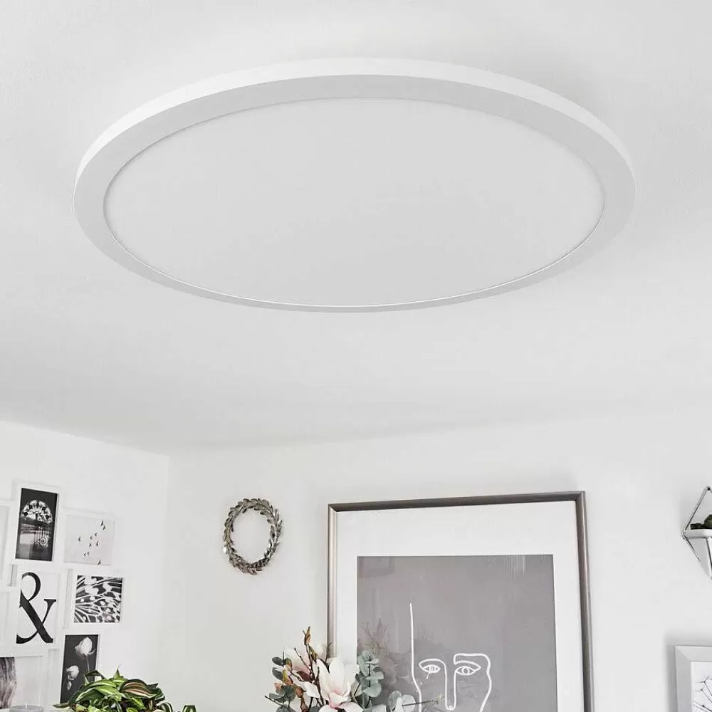 hofstein Plafonnier Sani Led Blanc, 1 Lumiere, Telecommandes, Changeur De Couleurs
