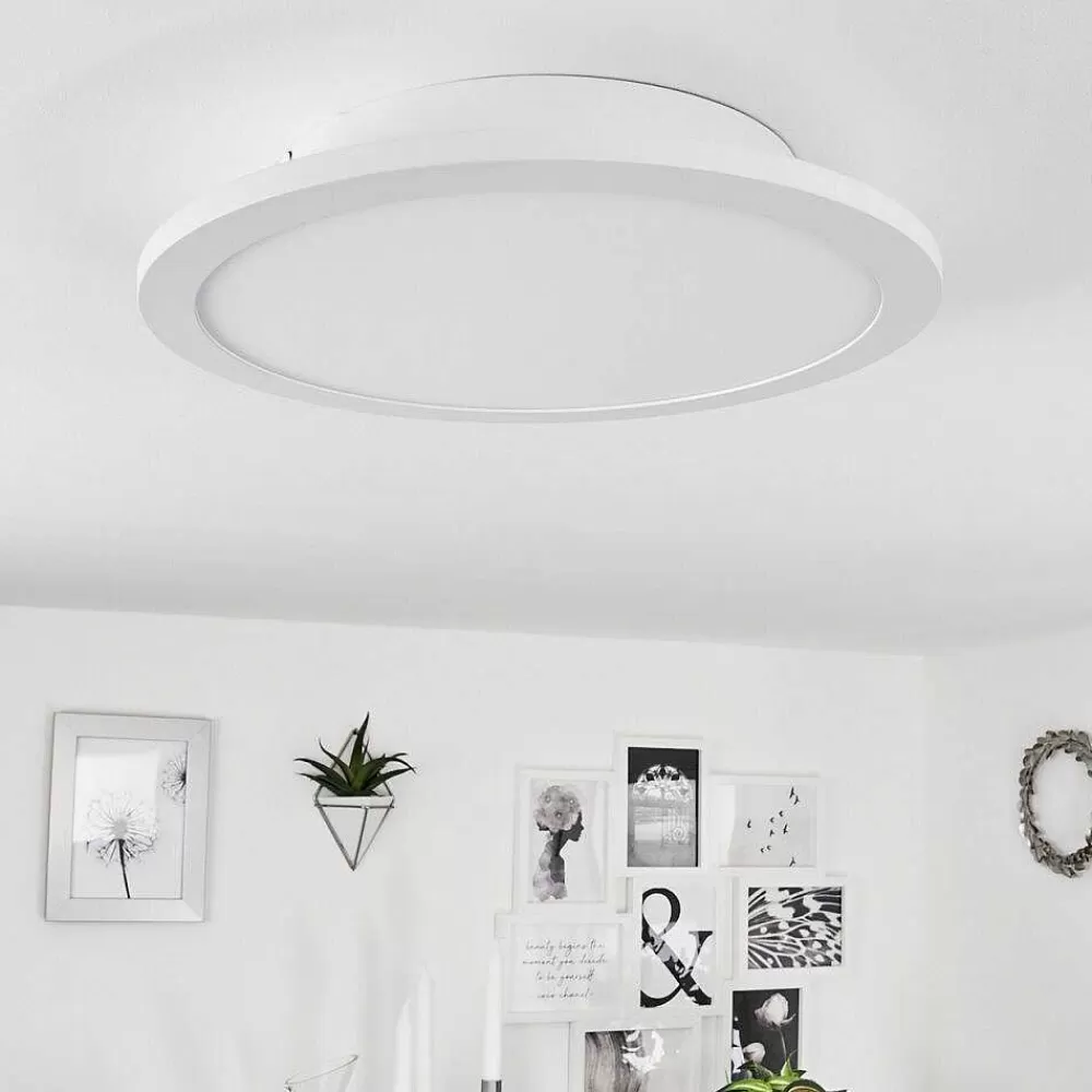 hofstein Plafonnier Sani Led Blanc, 1 Lumiere, Telecommandes, Changeur De Couleurs
