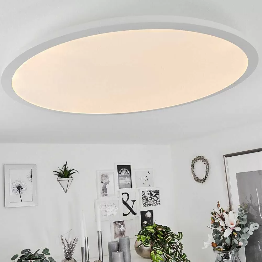 hofstein Plafonnier Sani Led Blanc, 1 Lumiere, Telecommandes, Changeur De Couleurs
