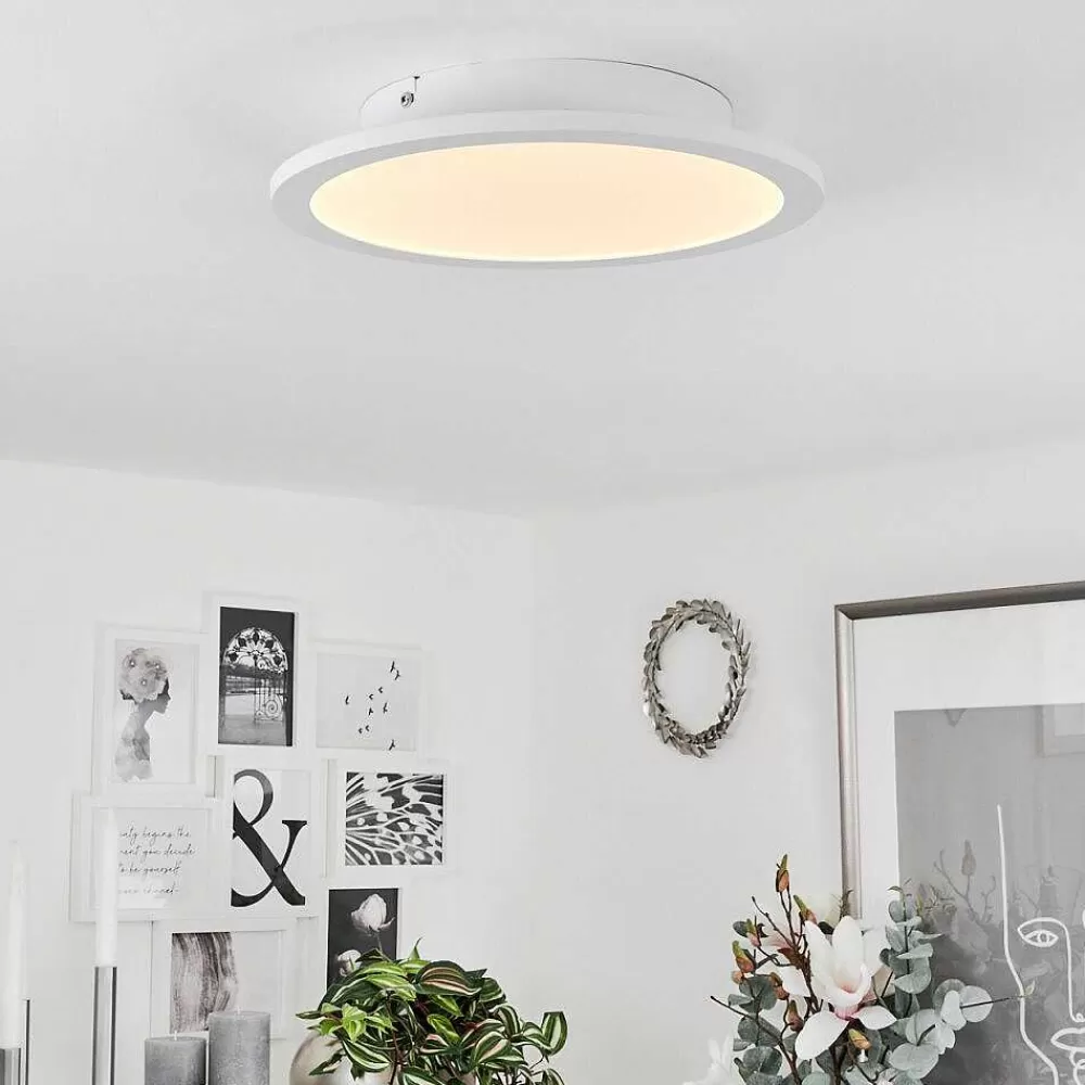 hofstein Plafonnier Sani Led Blanc, 1 Lumiere, Telecommandes, Changeur De Couleurs