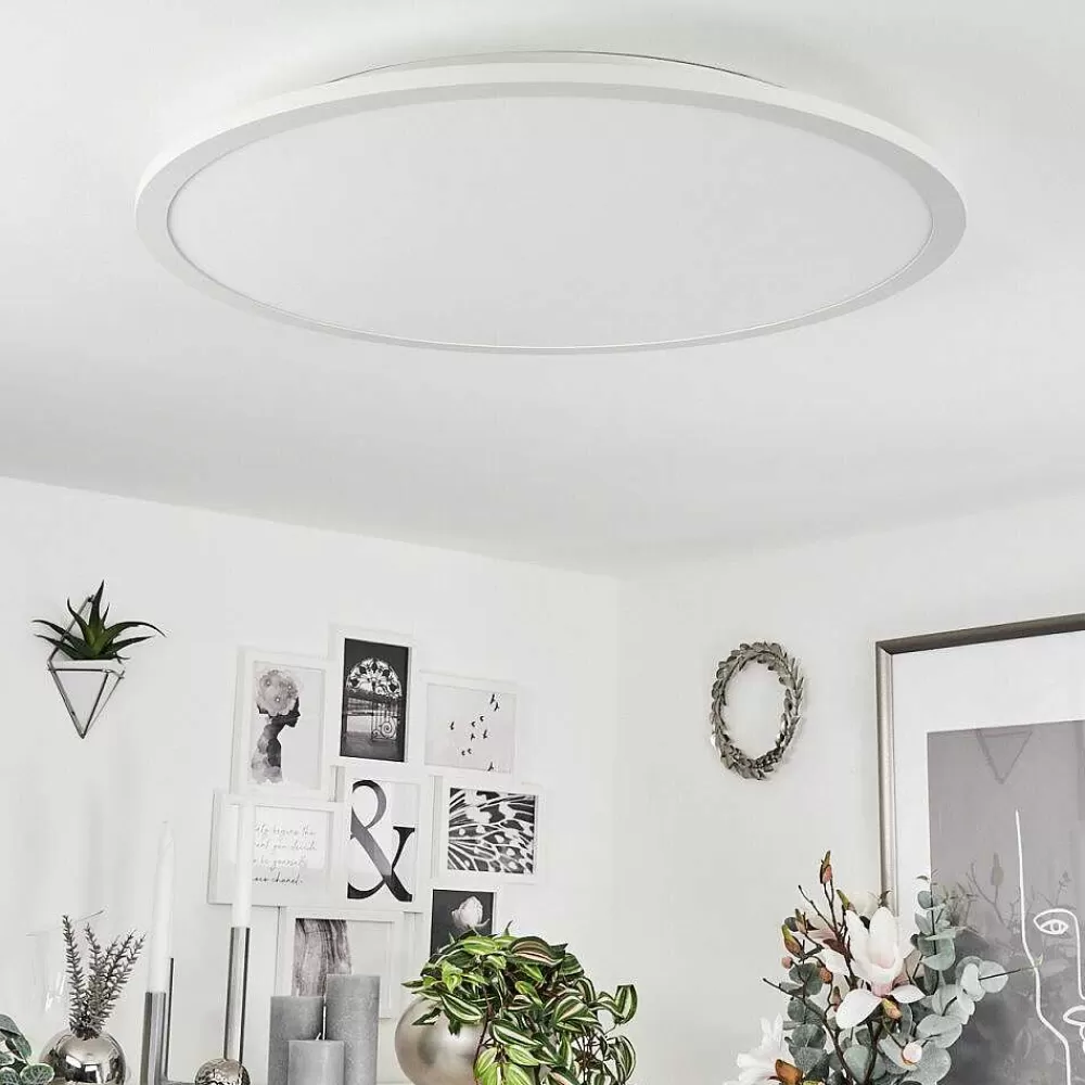 hofstein Plafonnier Sani Led Blanc, 1 Lumiere, Telecommandes, Changeur De Couleurs