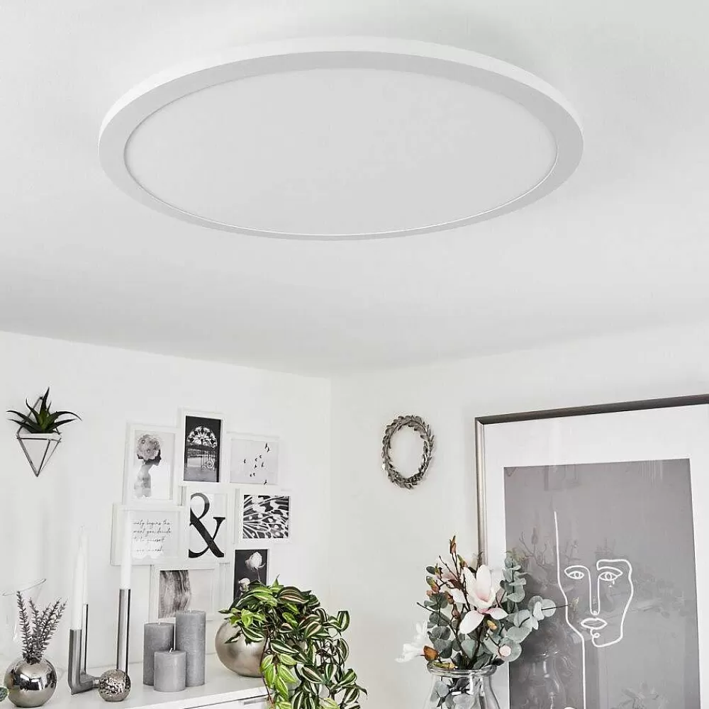 hofstein Plafonnier Sani Led Blanc, 1 Lumiere, Telecommandes, Changeur De Couleurs