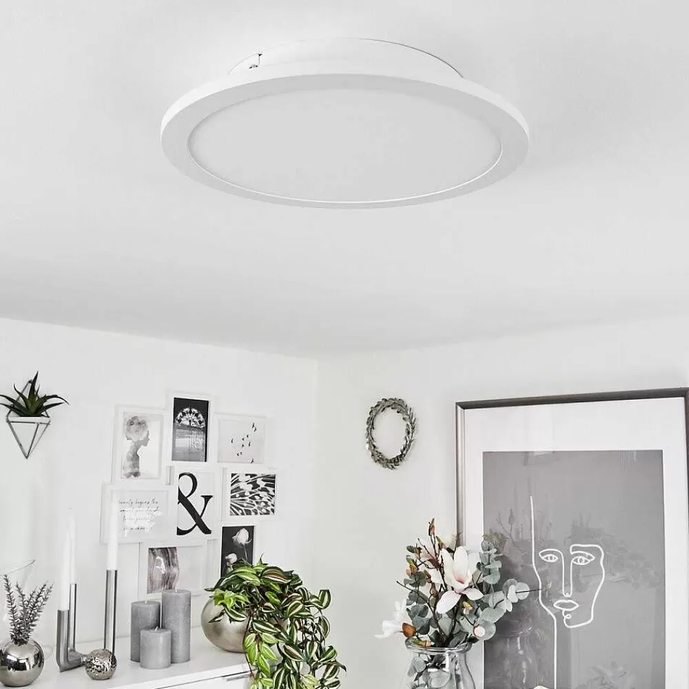 hofstein Plafonnier Sani Led Blanc, 1 Lumiere, Telecommandes, Changeur De Couleurs