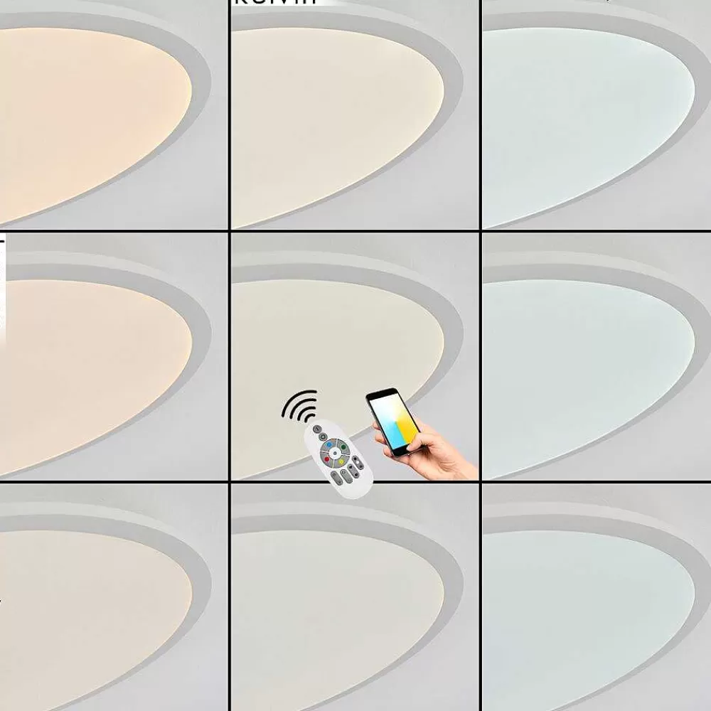 hofstein Plafonnier Sani Led Blanc, 1 Lumiere, Telecommandes, Changeur De Couleurs