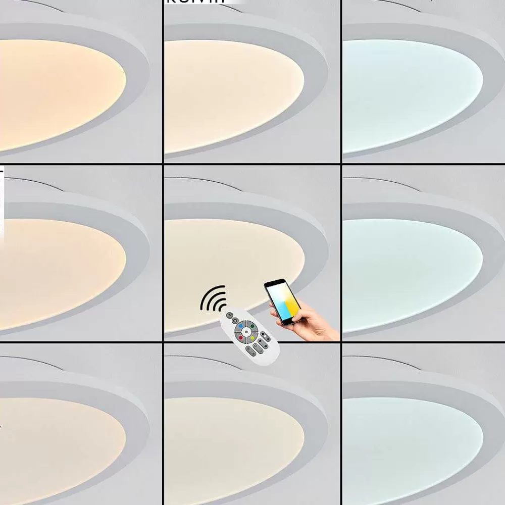 hofstein Plafonnier Sani Led Blanc, 1 Lumiere, Telecommandes, Changeur De Couleurs