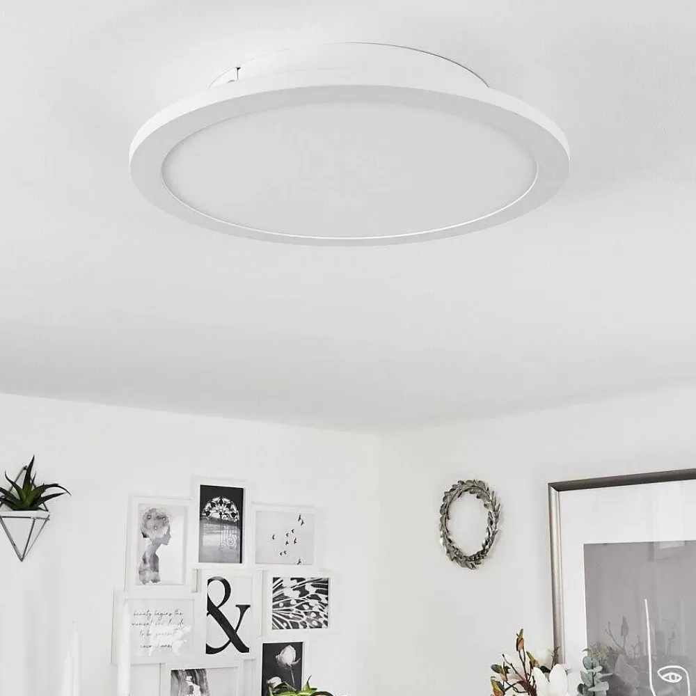 hofstein Plafonnier Sani Led Blanc, 1 Lumiere, Telecommandes, Changeur De Couleurs