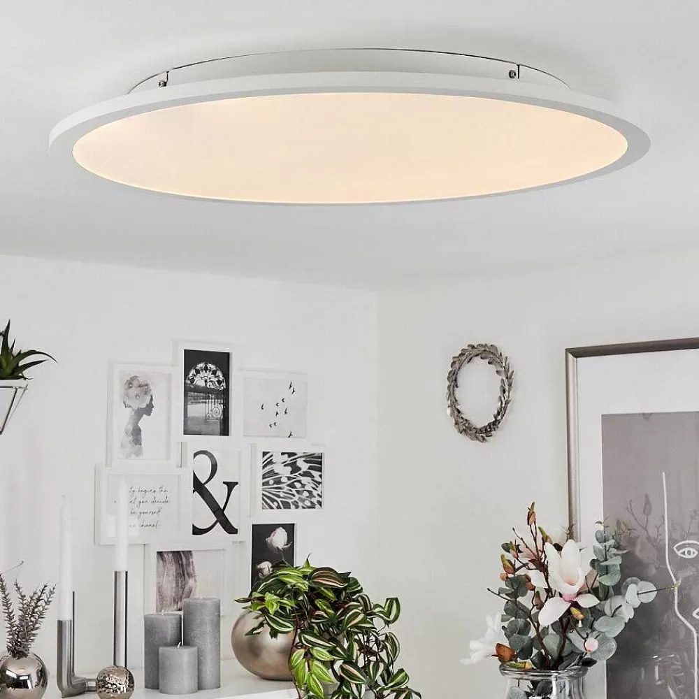 hofstein Plafonnier Sani Led Blanc, 1 Lumiere, Telecommandes, Changeur De Couleurs